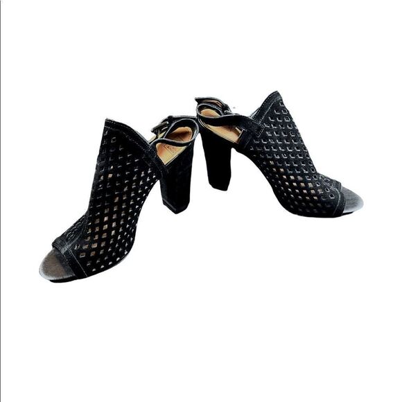 NWT Black Suede Open Toe Sandal Slingback Block Heels from 14th & Union Size 9M - Picture 2 of 14